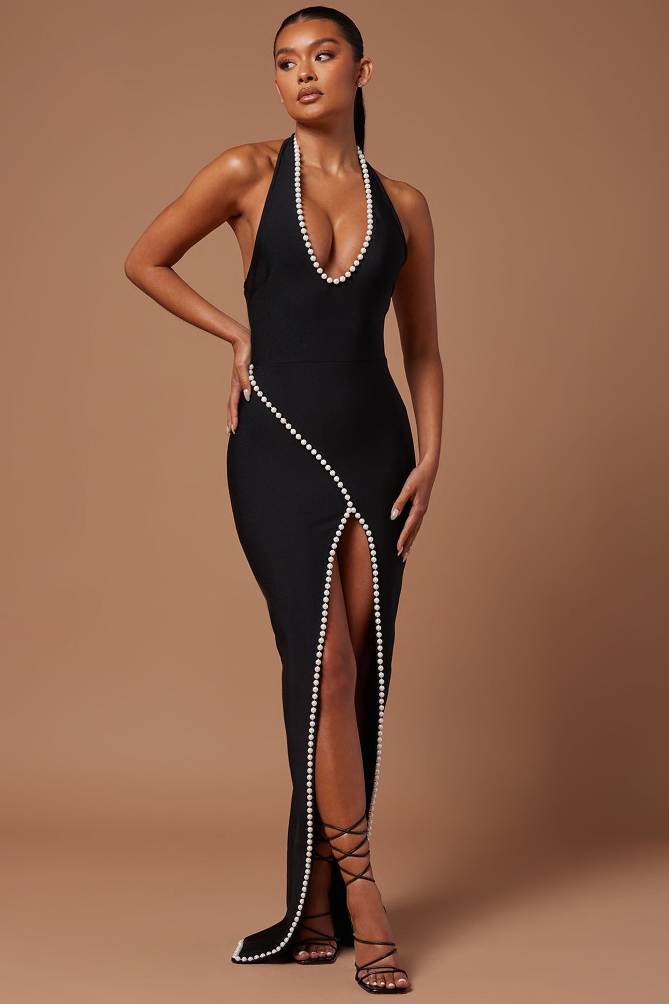 Ravenna Embellished Bandage Maxi Dress - Black