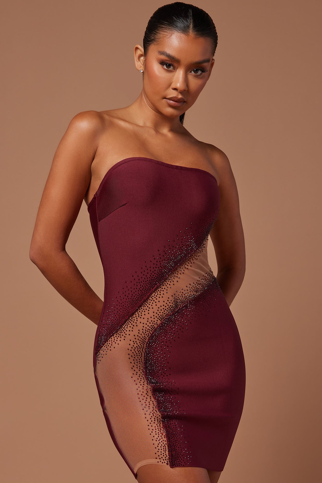 Nights In Milan Embellished Mini Dress - Burgundy