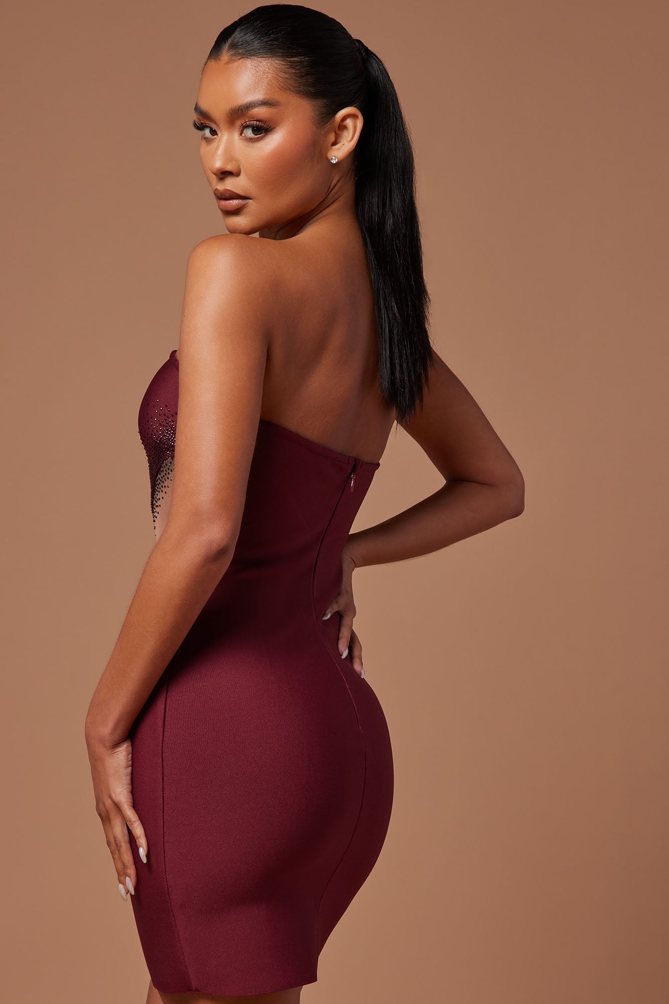 Nights In Milan Embellished Mini Dress - Burgundy