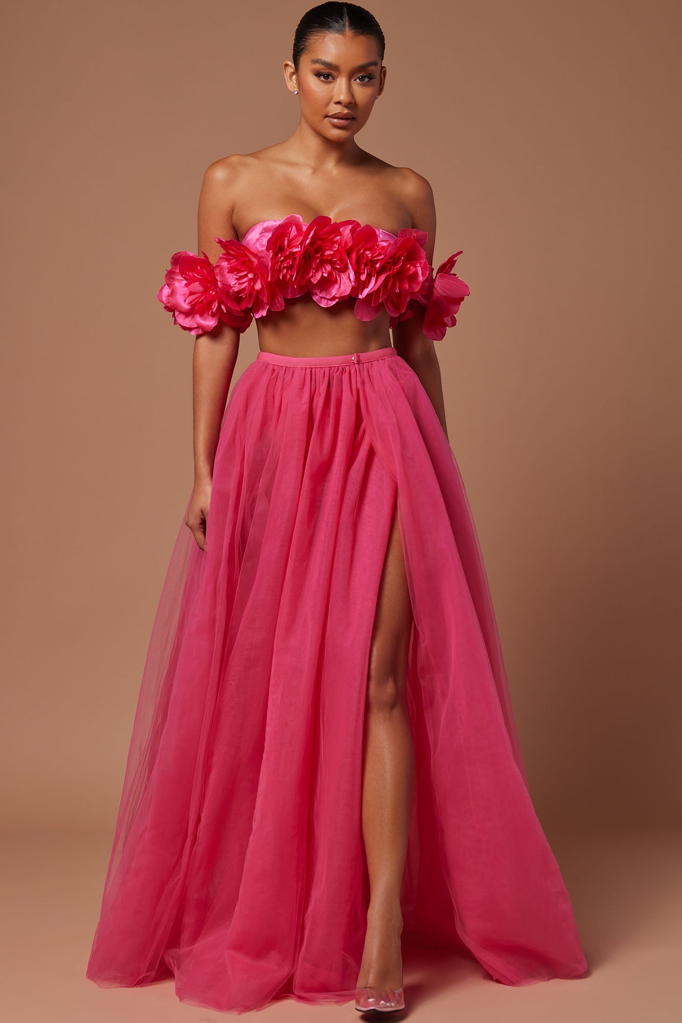 Farah Flower Cropped Top - Hot Pink