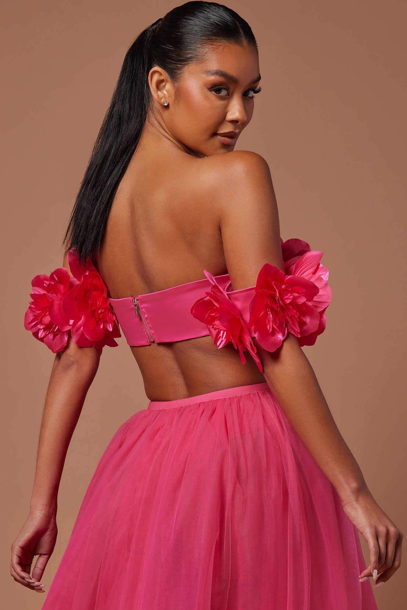 Farah Flower Cropped Top - Hot Pink