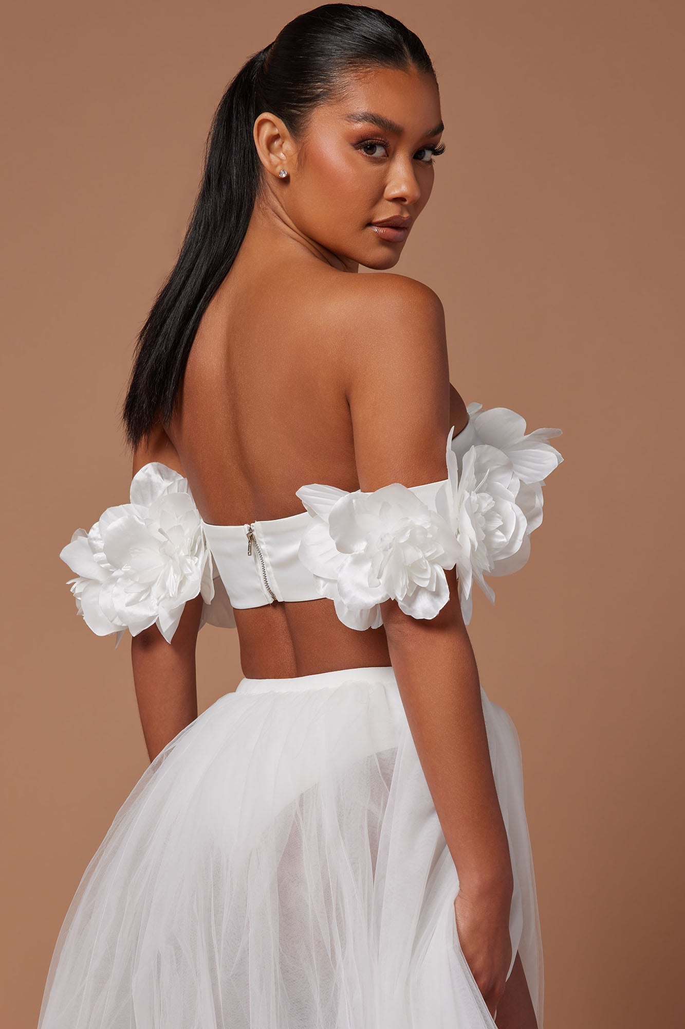 Farah Flower Cropped Top - White
