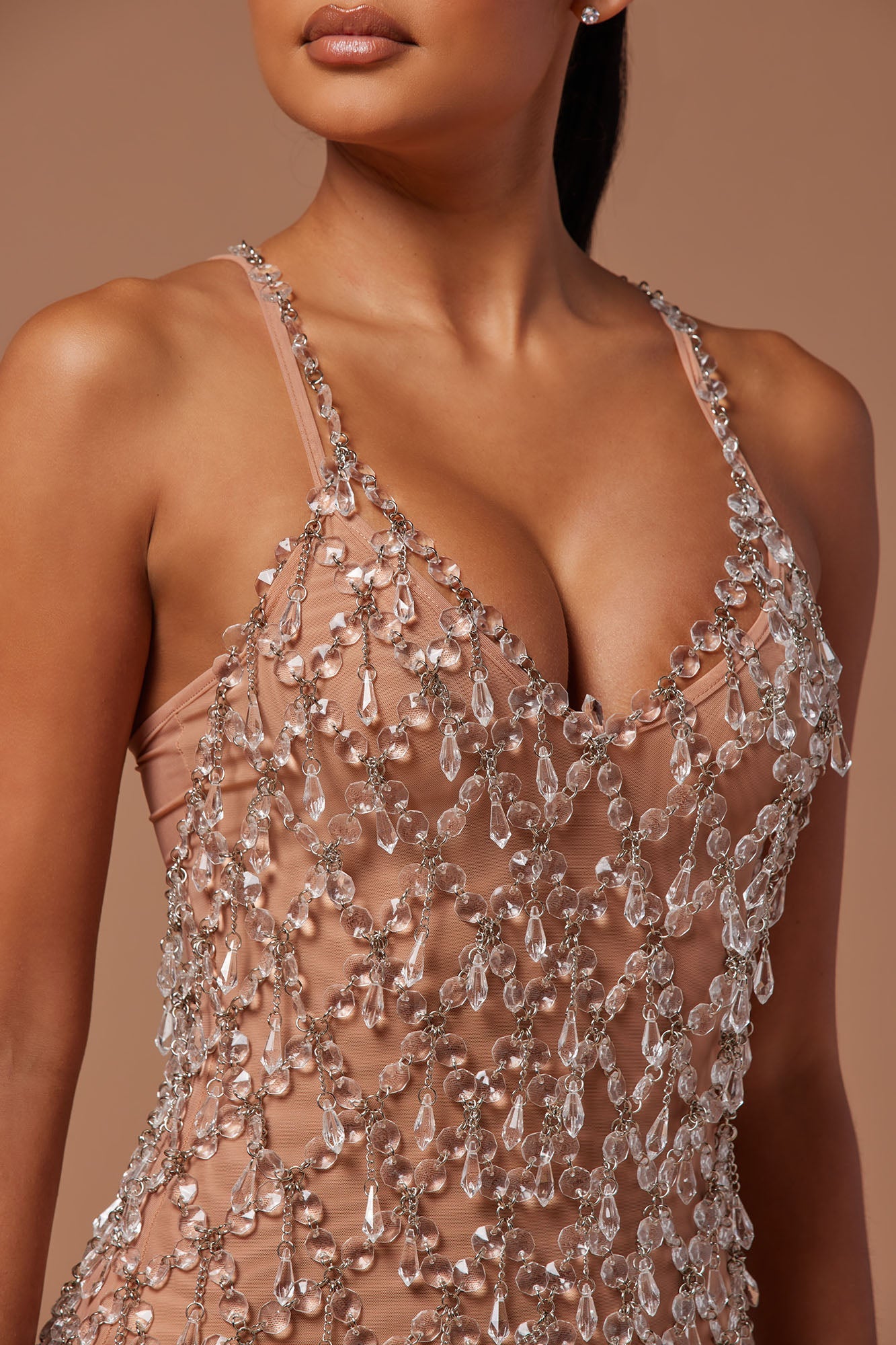 Chantilly Embellished Mini Dress - Clear/Silver
