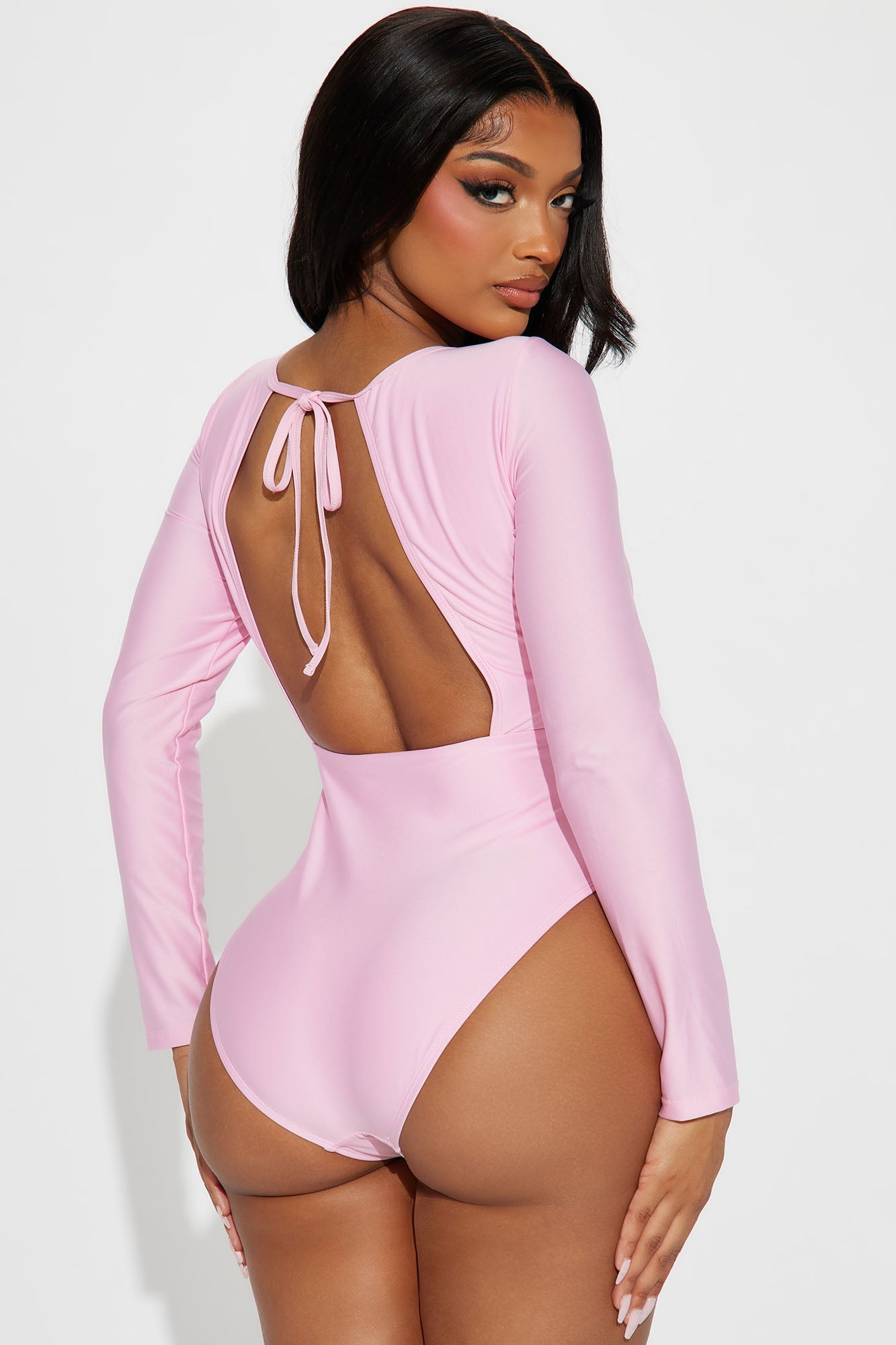 Beach Barbie 1 Piece Long Sleeve Swimsuit - Pink