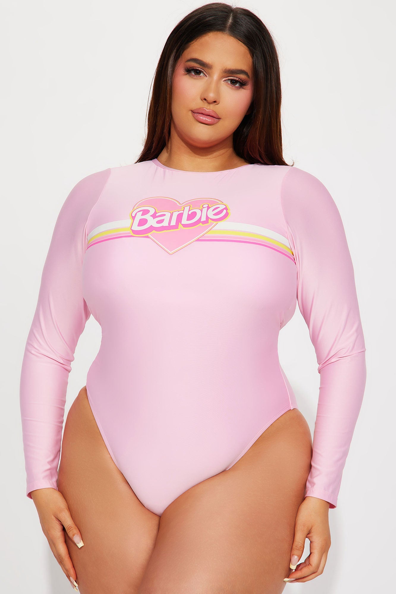 Beach Barbie 1 Piece Long Sleeve Swimsuit - Pink