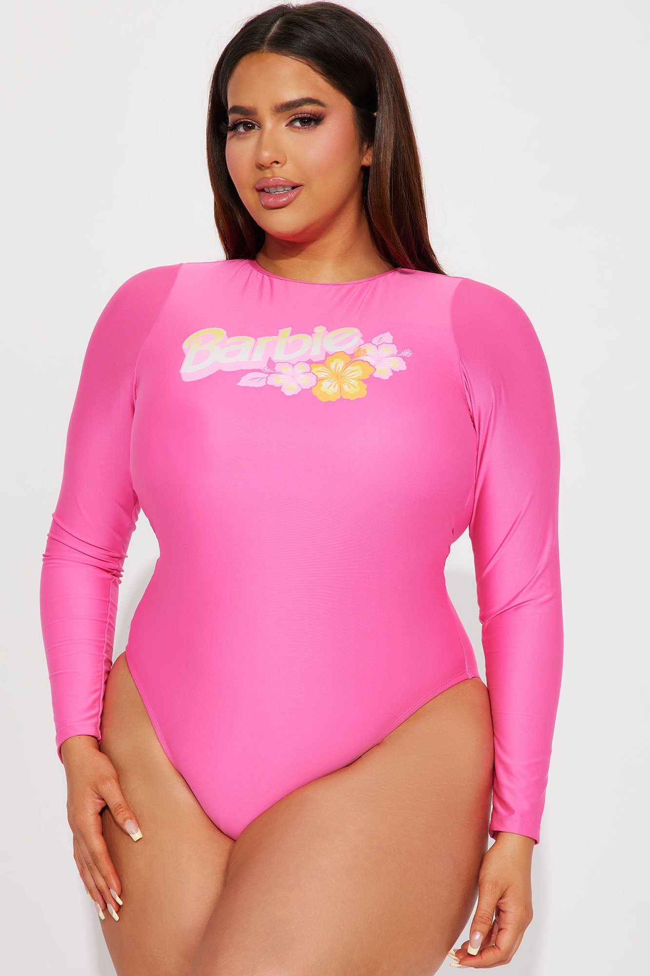 Beach Barbie 1 Piece Long Sleeve Swimsuit - Magenta