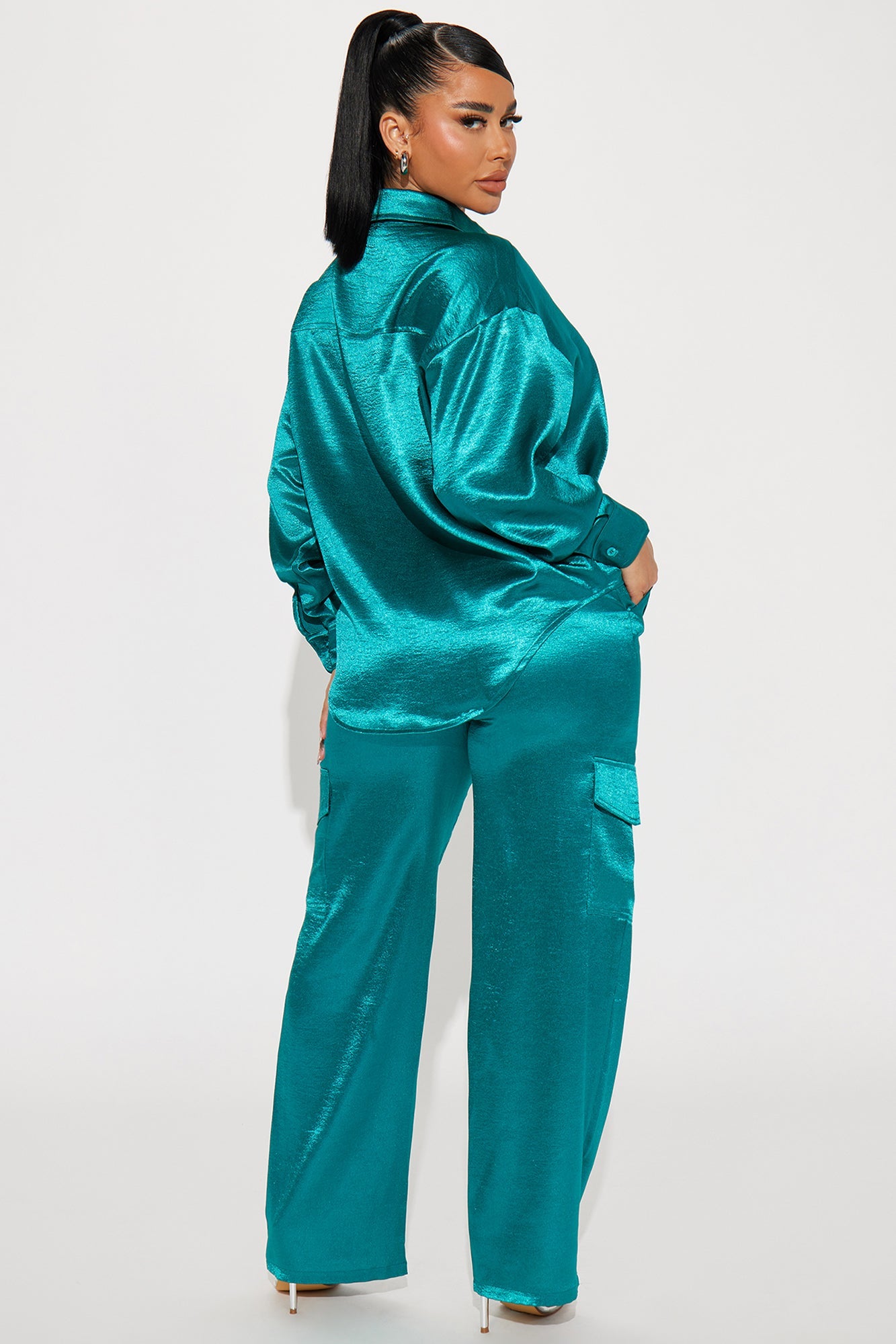 Same Girl Satin Pant Set - Teal