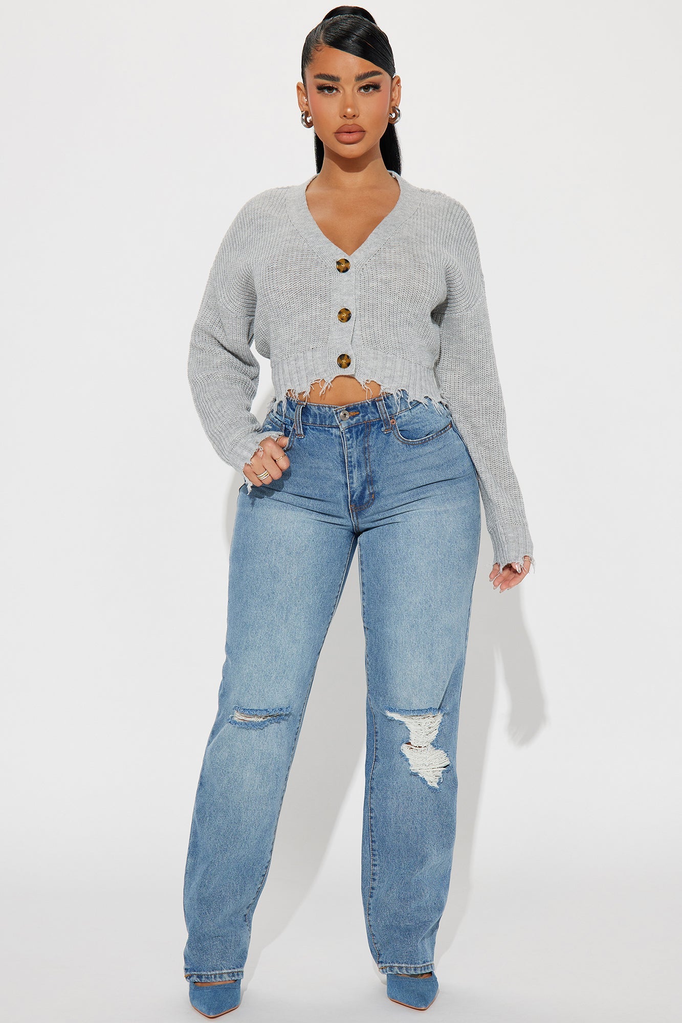 Stayin' With Trends Cropped Cardigan - Heather Grey