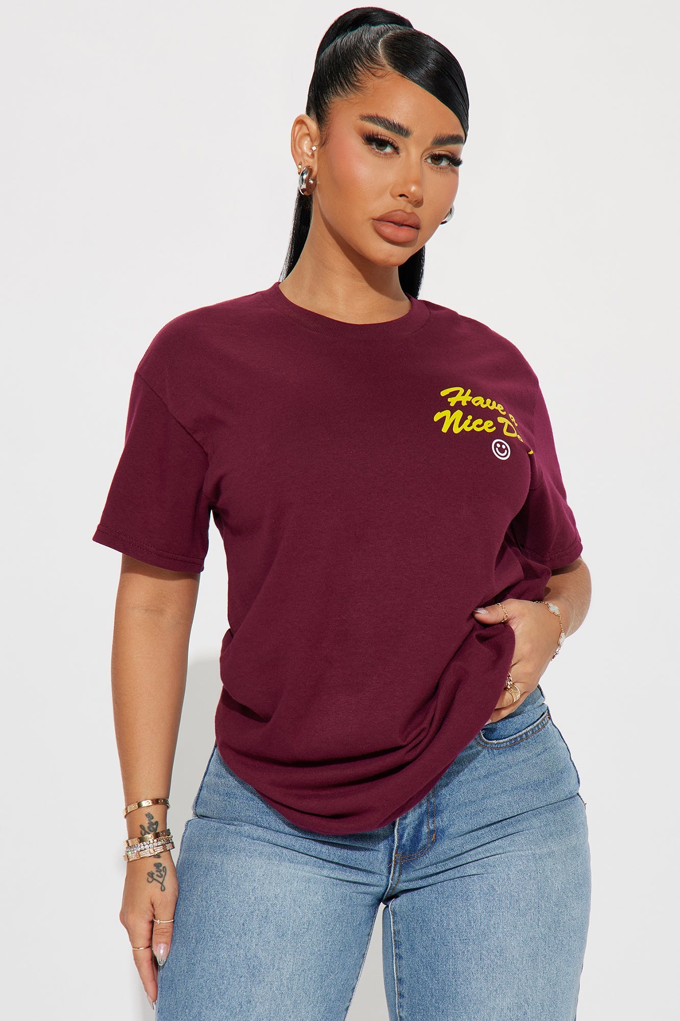 Have A Nice Day Graphic Tee - Burgundy