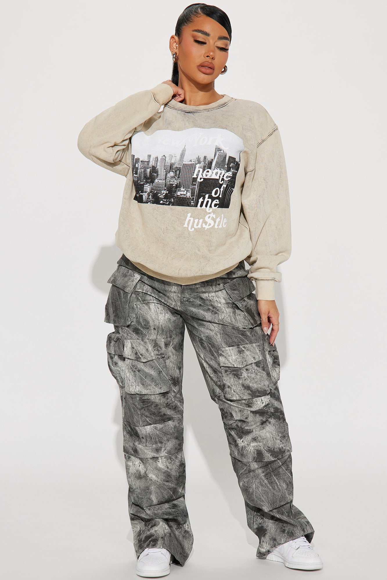 Home Of The Hustle Washed Sweatshirt - Grey/combo