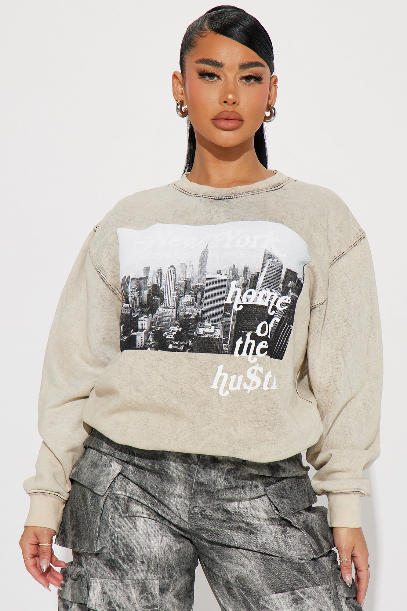 Home Of The Hustle Washed Sweatshirt - Grey/combo