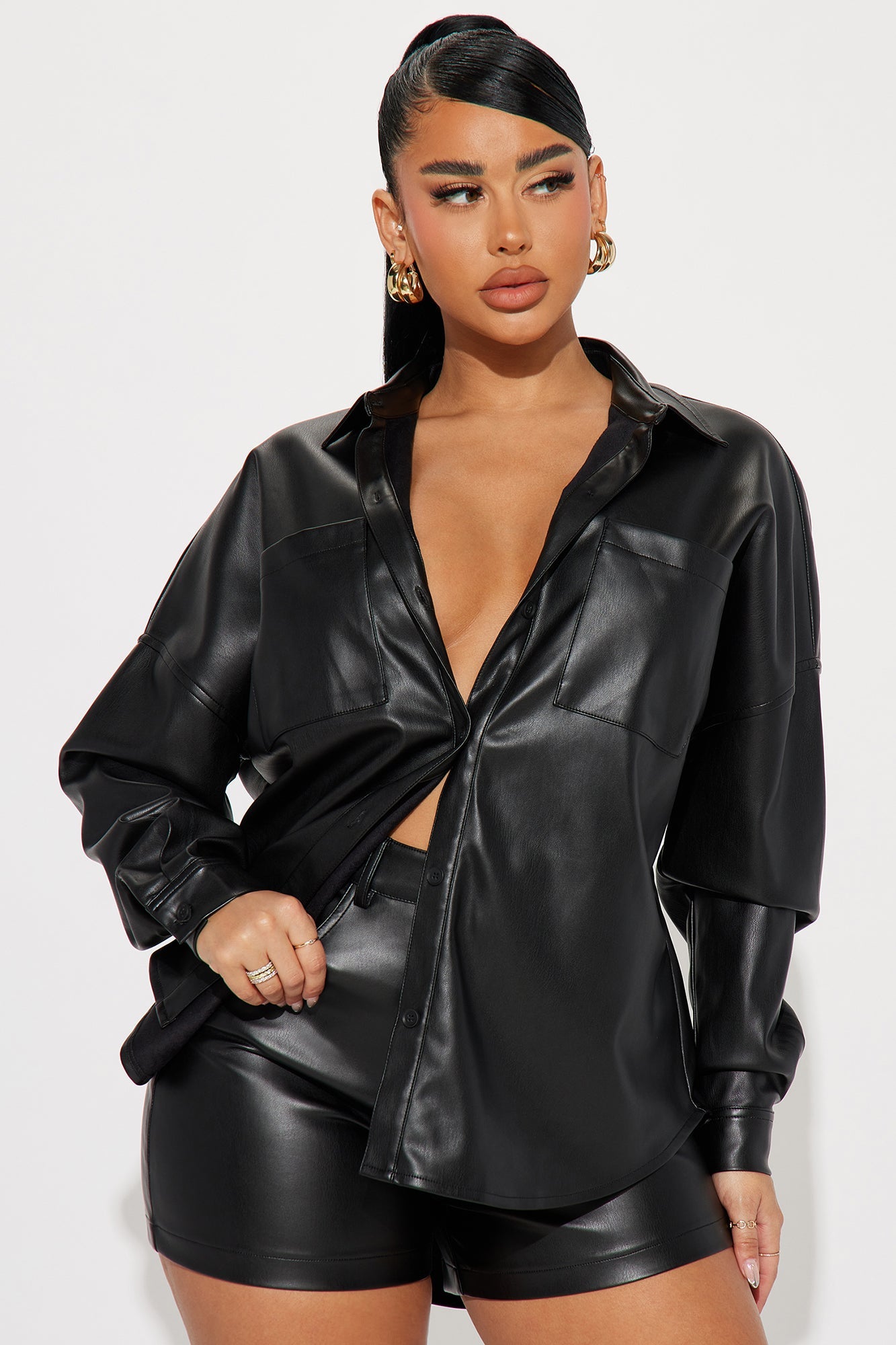 Francis Faux Leather Short Set - Black
