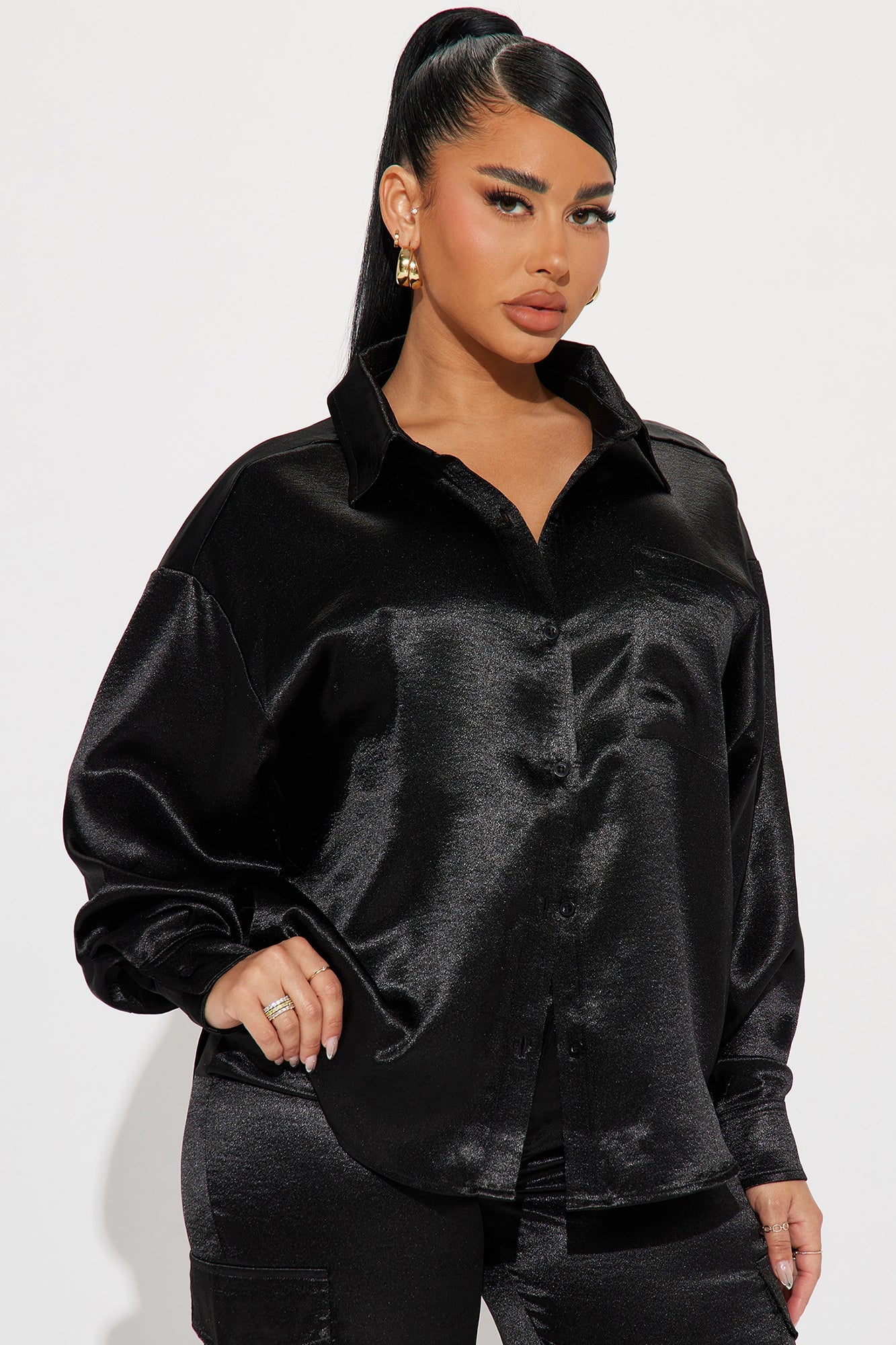 Same Girl Satin Pant Set - Black