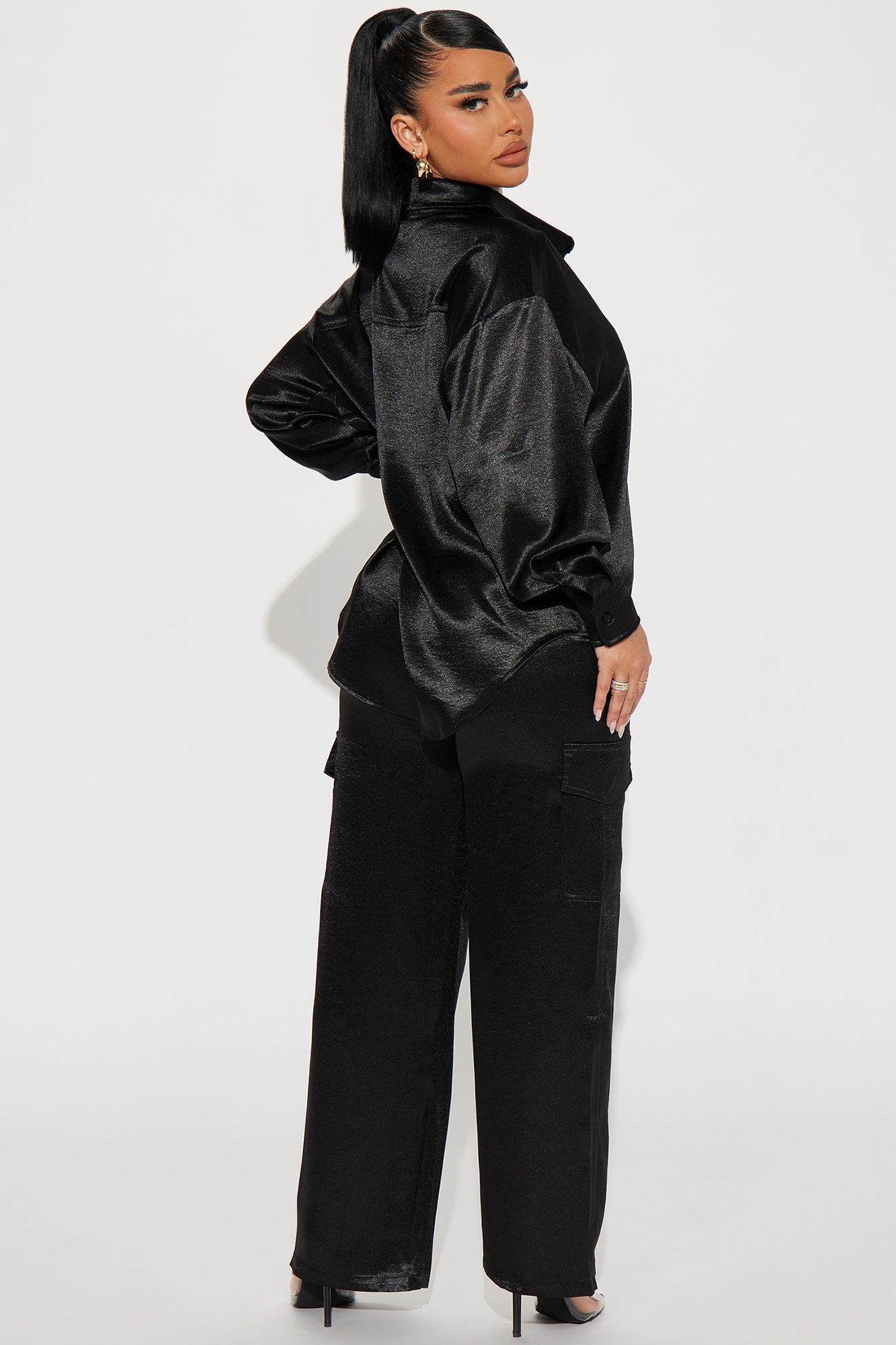Same Girl Satin Pant Set - Black
