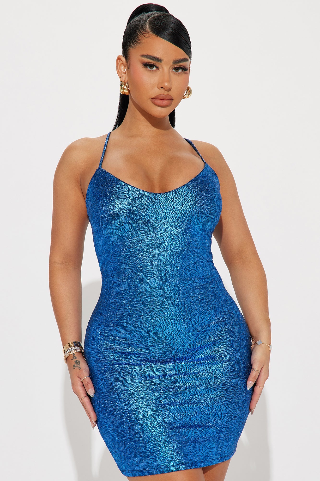 Stephanie Metallic Mini Dress - Blue