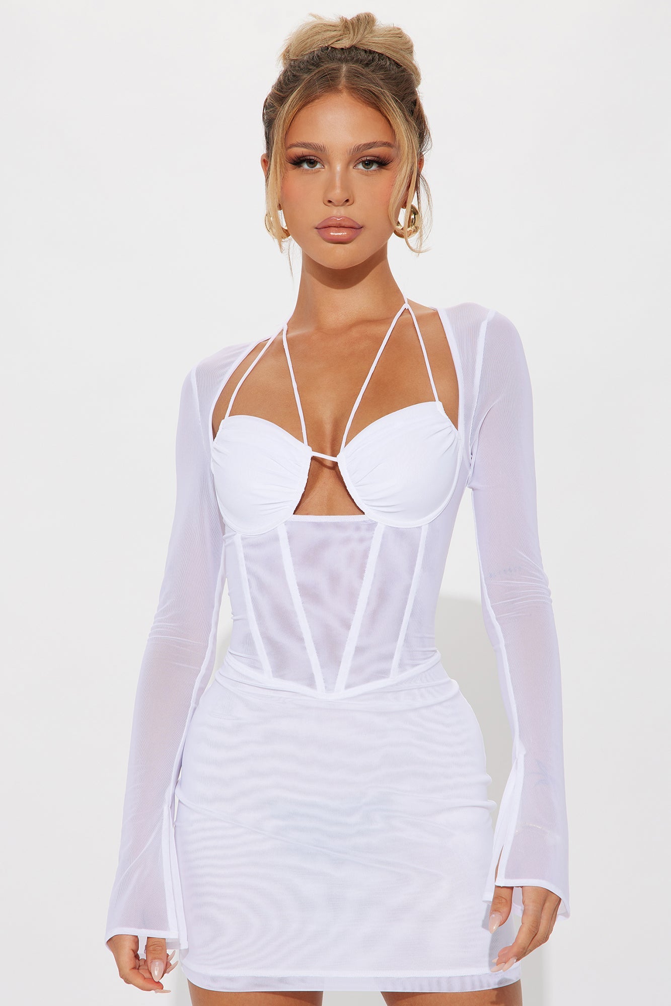 Melanie Mesh Corset Mini Dress - White