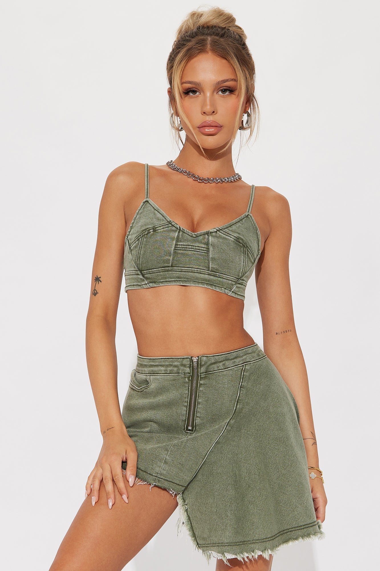 Sweet Fantasy Denim Skirt Set - Vintage Wash