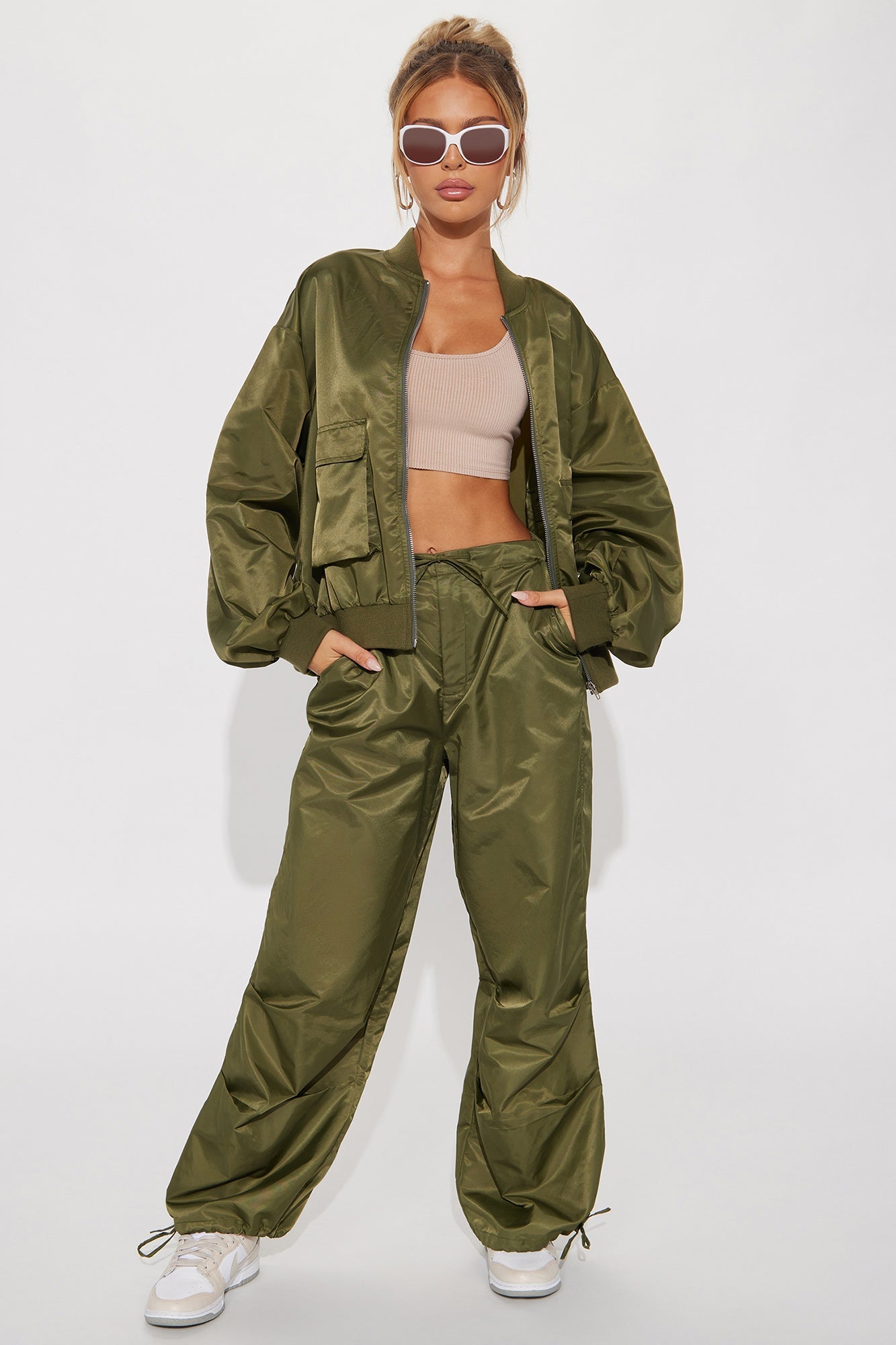 Petite Willow Windbreaker Pant Set - Olive