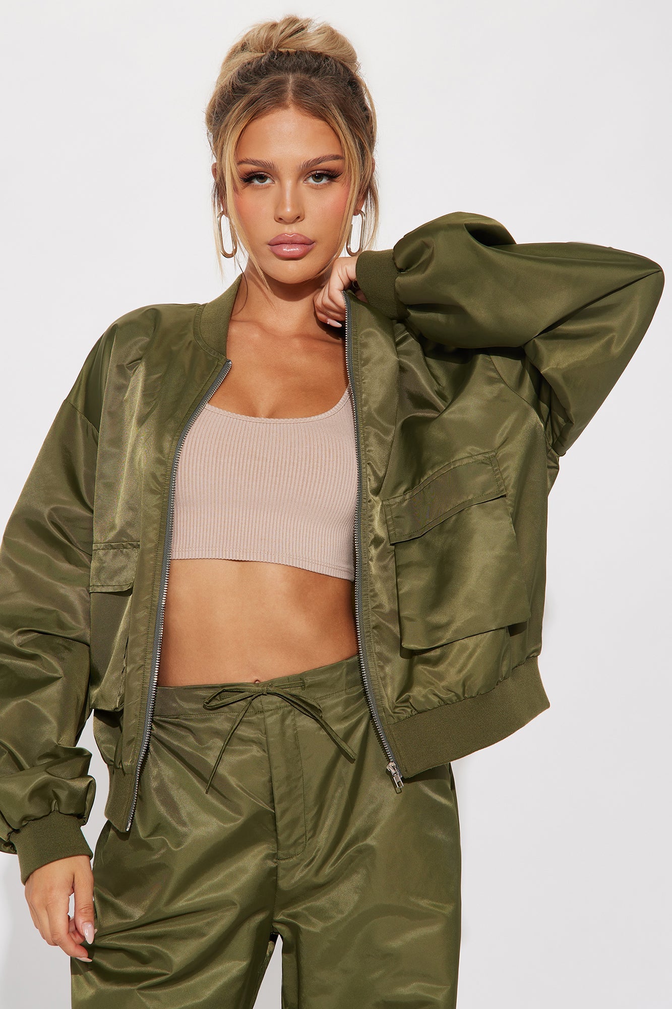 Petite Willow Windbreaker Pant Set - Olive