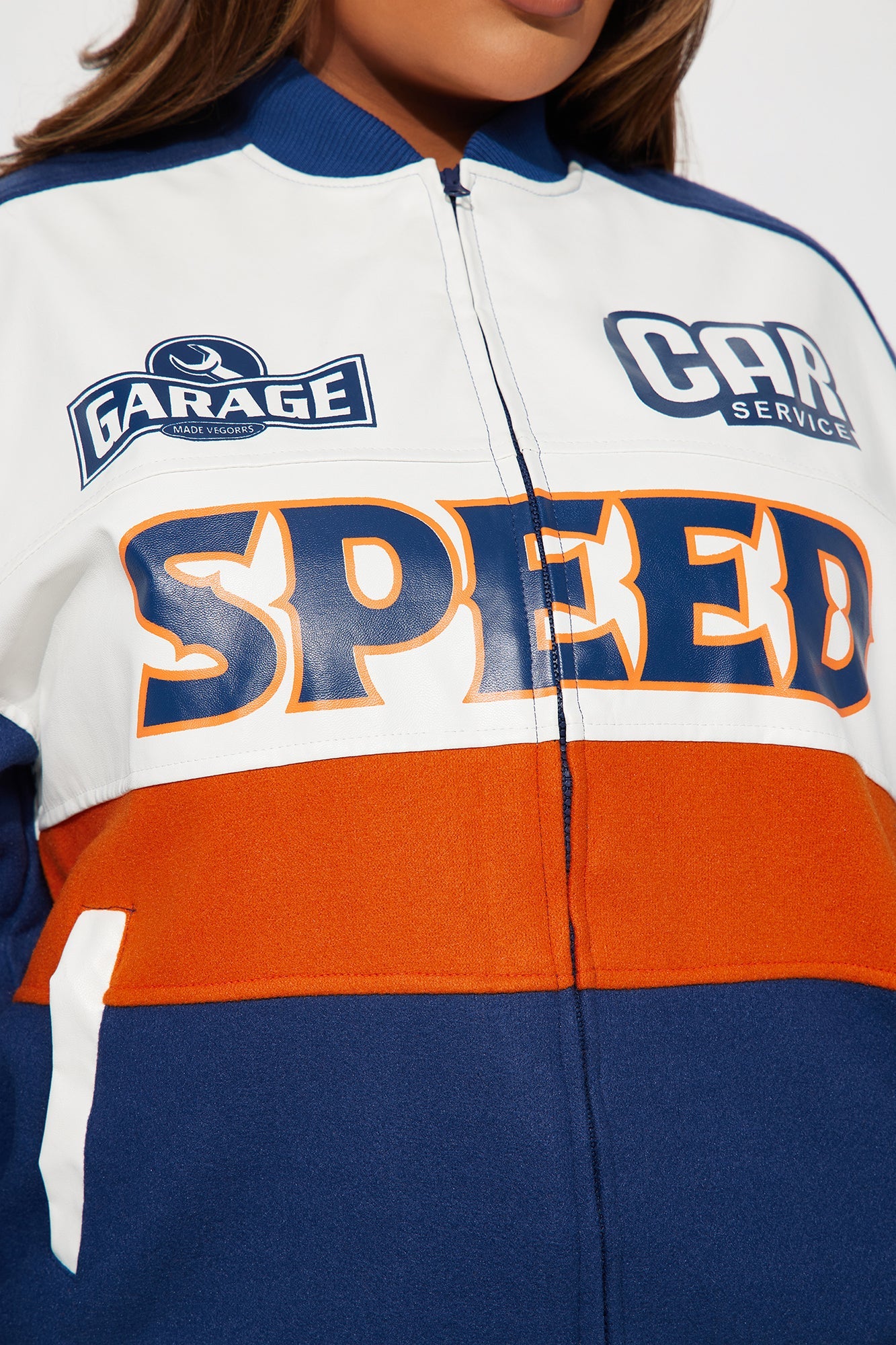 Over The Speed Limit Oversize Bomber Jacket - Navy/combo