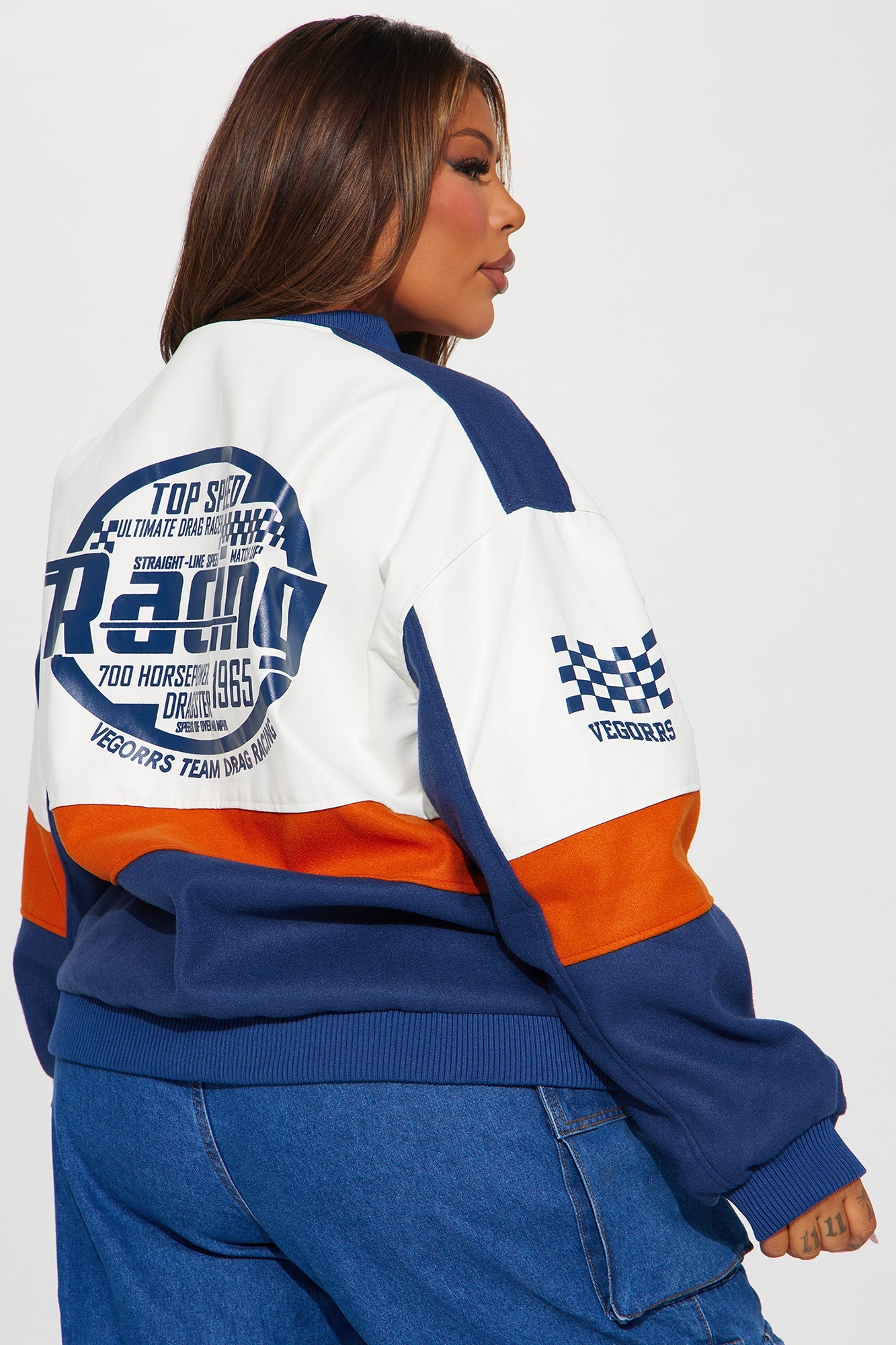Over The Speed Limit Oversize Bomber Jacket - Navy/combo
