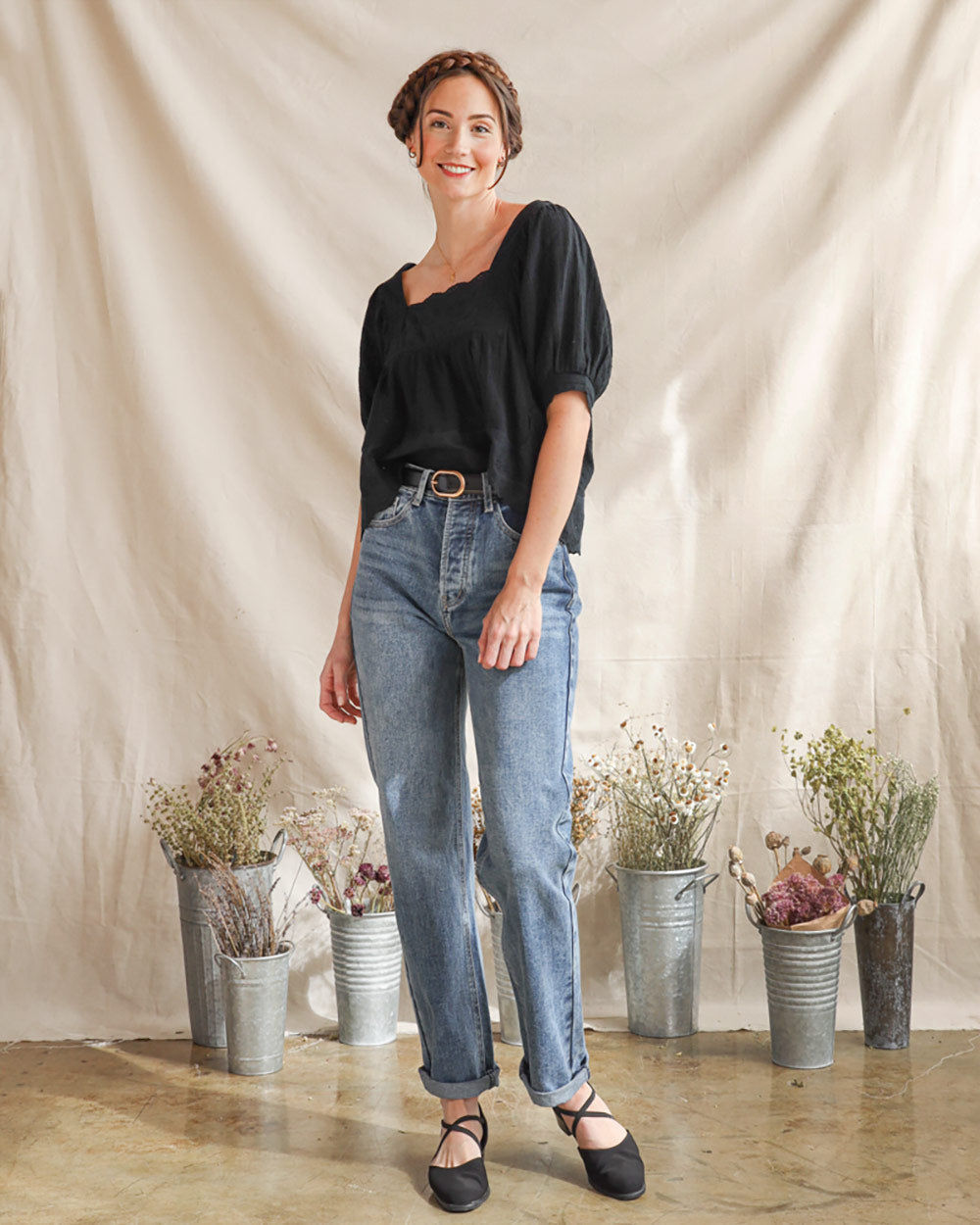 Black Petunia Eyelet Top