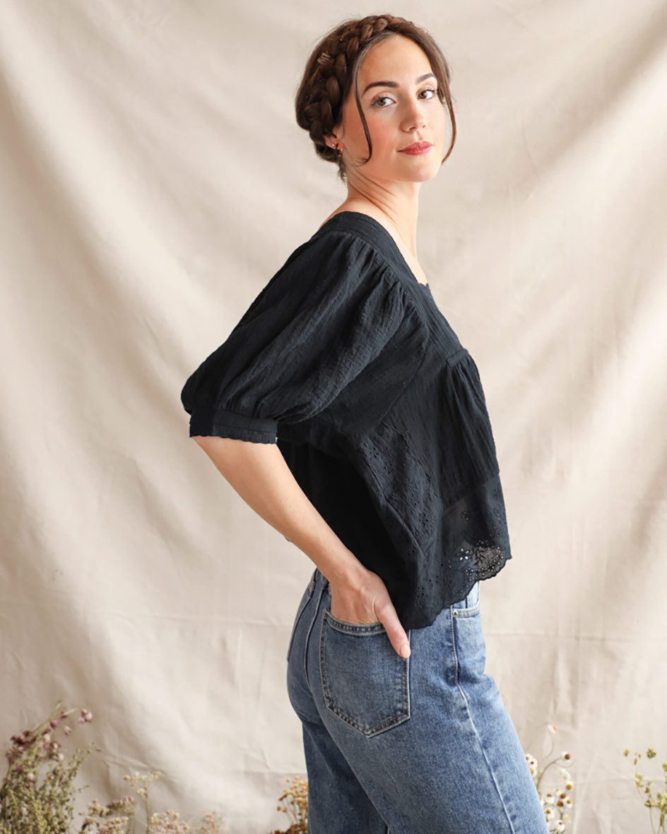 Black Petunia Eyelet Top