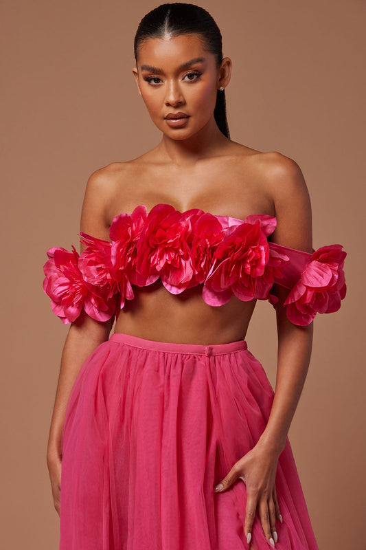 Farah Flower Cropped Top - Hot Pink