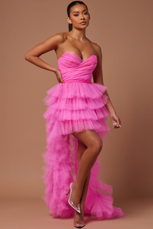 Sweetheart Tulle Maxi Dress - Hot Pink