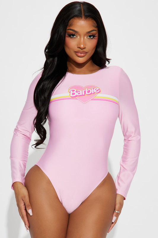 Beach Barbie 1 Piece Long Sleeve Swimsuit - Pink