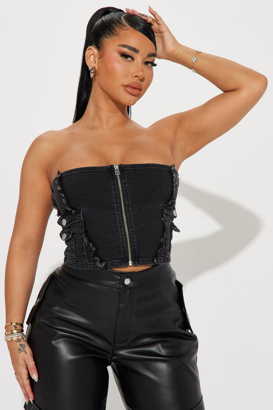 Wishlist Denim Corset Top - Black