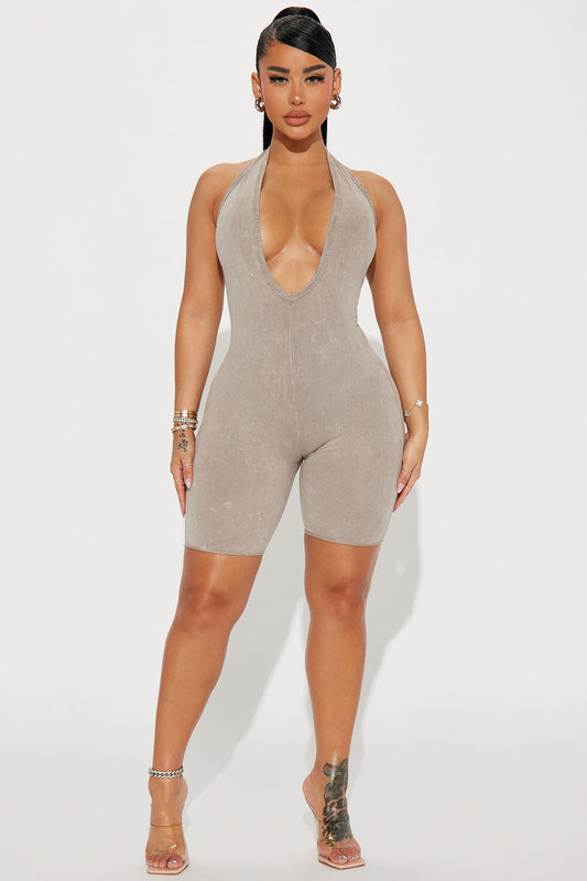 Laylah Mineral Wash Romper - Mocha