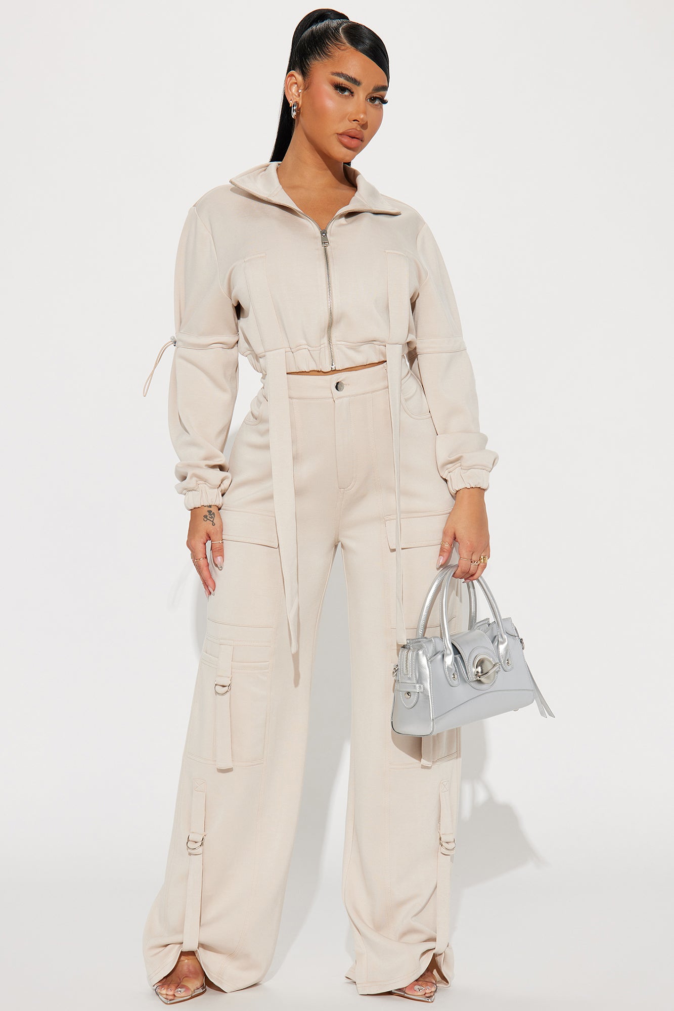 Carrie Cargo Pant Set - Taupe