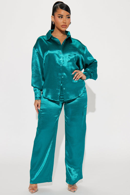 Same Girl Satin Pant Set - Teal