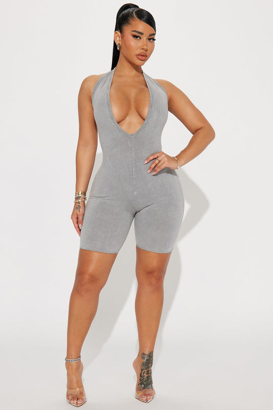 Laylah Mineral Wash Romper - Grey