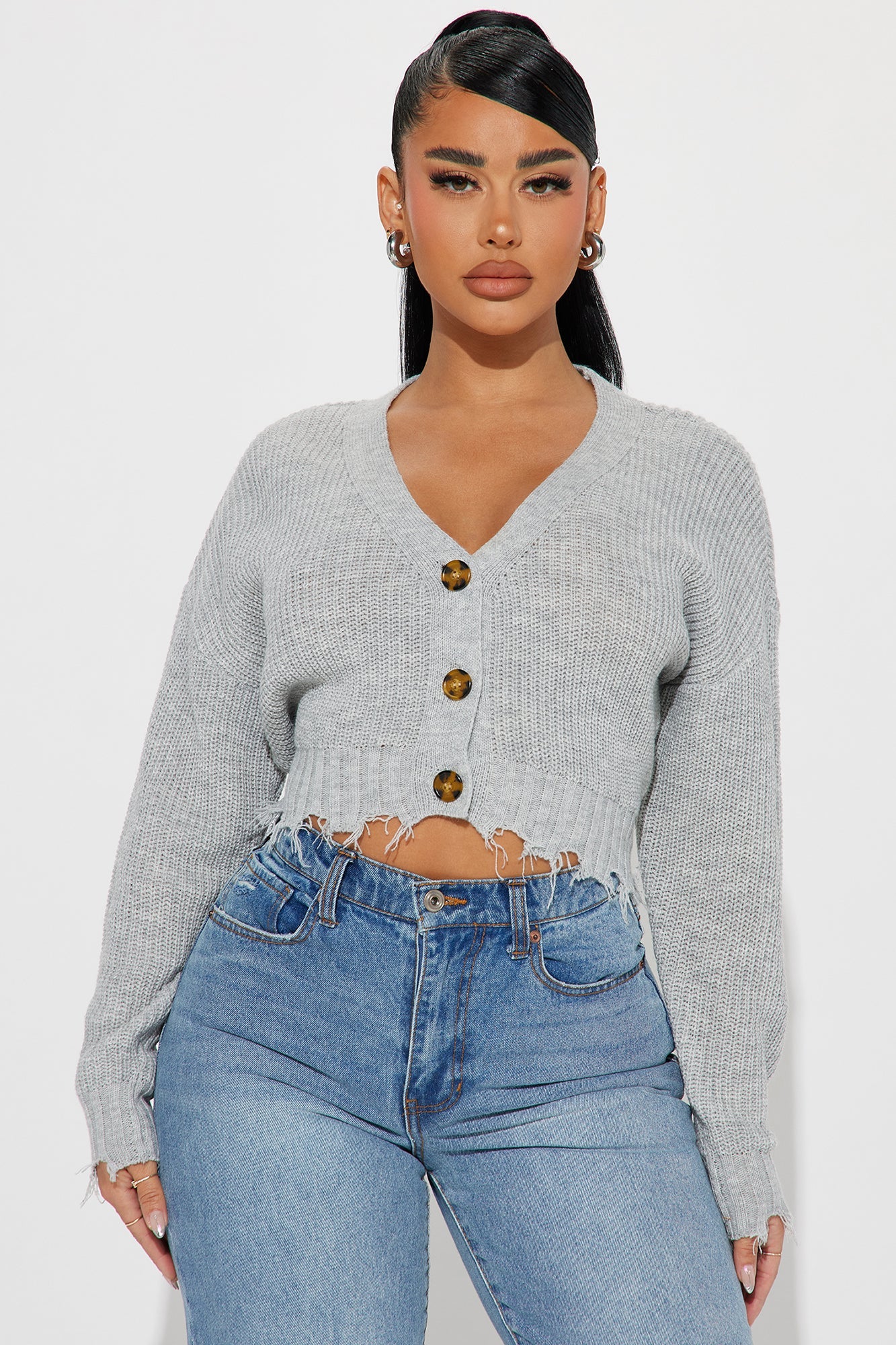 Stayin' With Trends Cropped Cardigan - Heather Grey