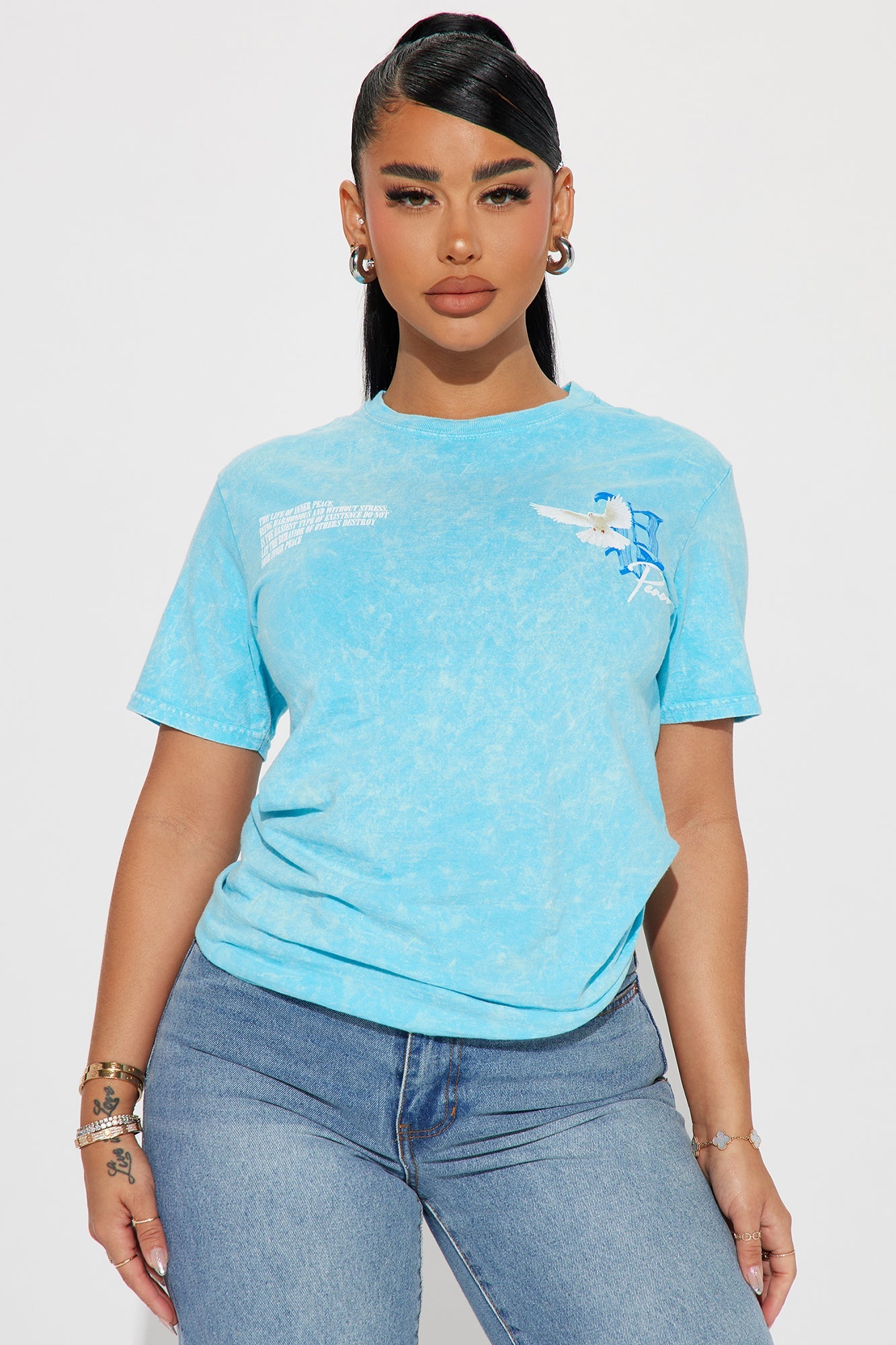 Peace Over Drama Washed Graphic Tee - Turquoise