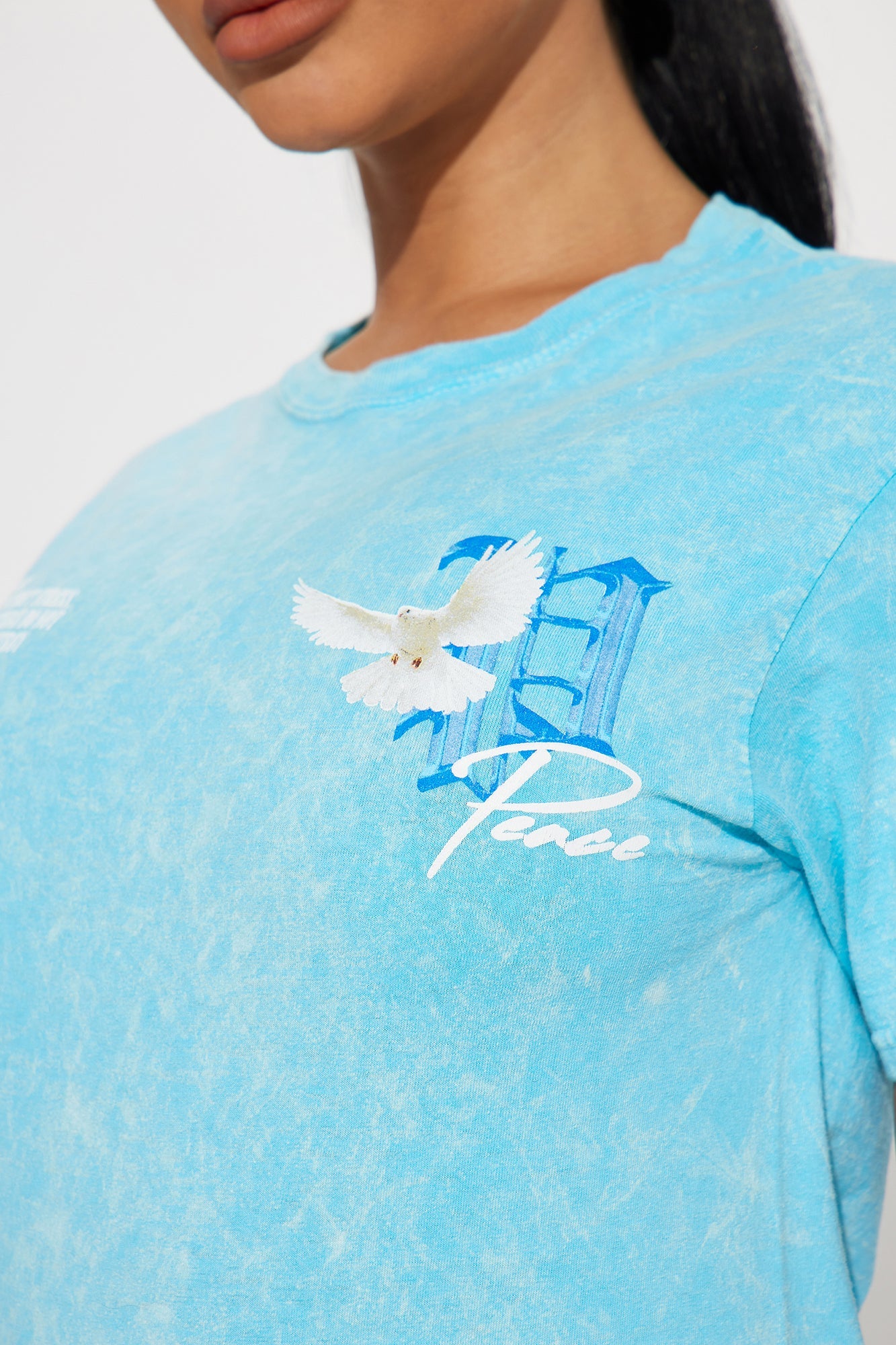 Peace Over Drama Washed Graphic Tee - Turquoise