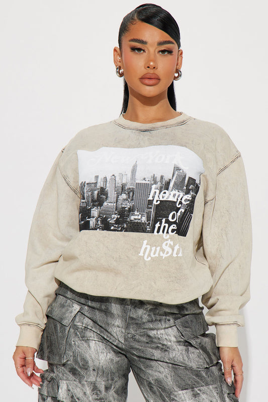 Home Of The Hustle Washed Sweatshirt - Grey/combo