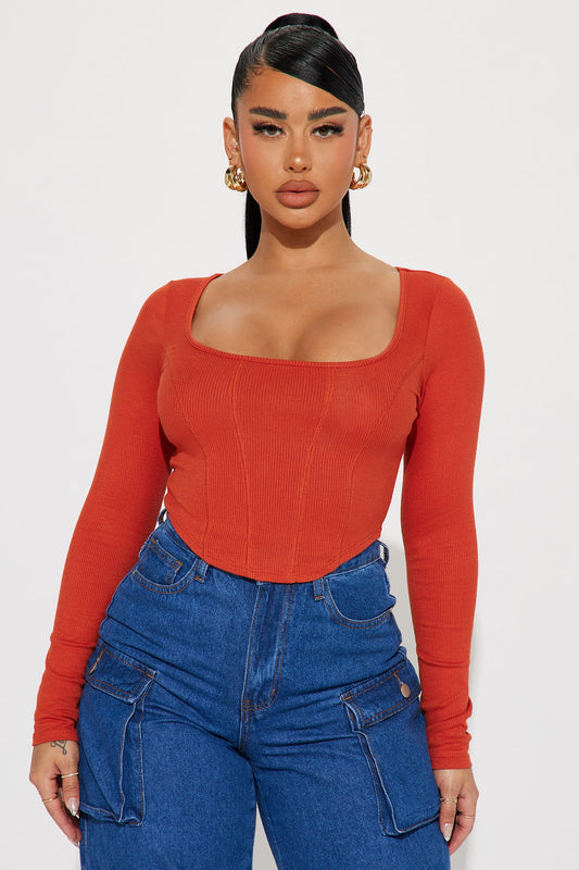 Daria Ribbed Top - Rust
