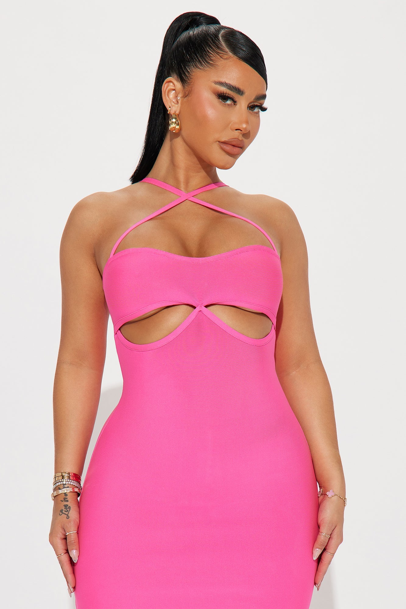 Venice Nights Bandage Midi Dress - Hot Pink