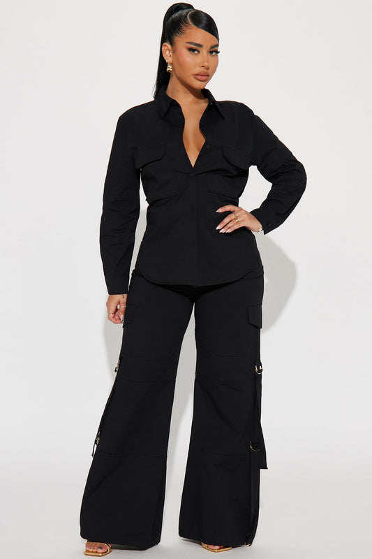 Crazy Like Me Cargo Pant Set - Black