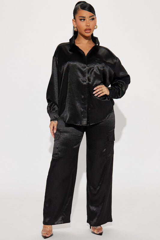 Same Girl Satin Pant Set - Black