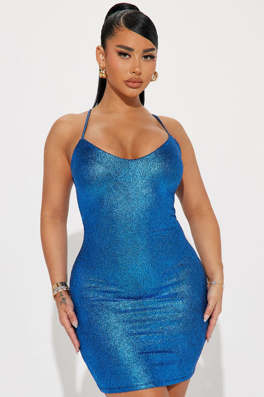 Stephanie Metallic Mini Dress - Blue