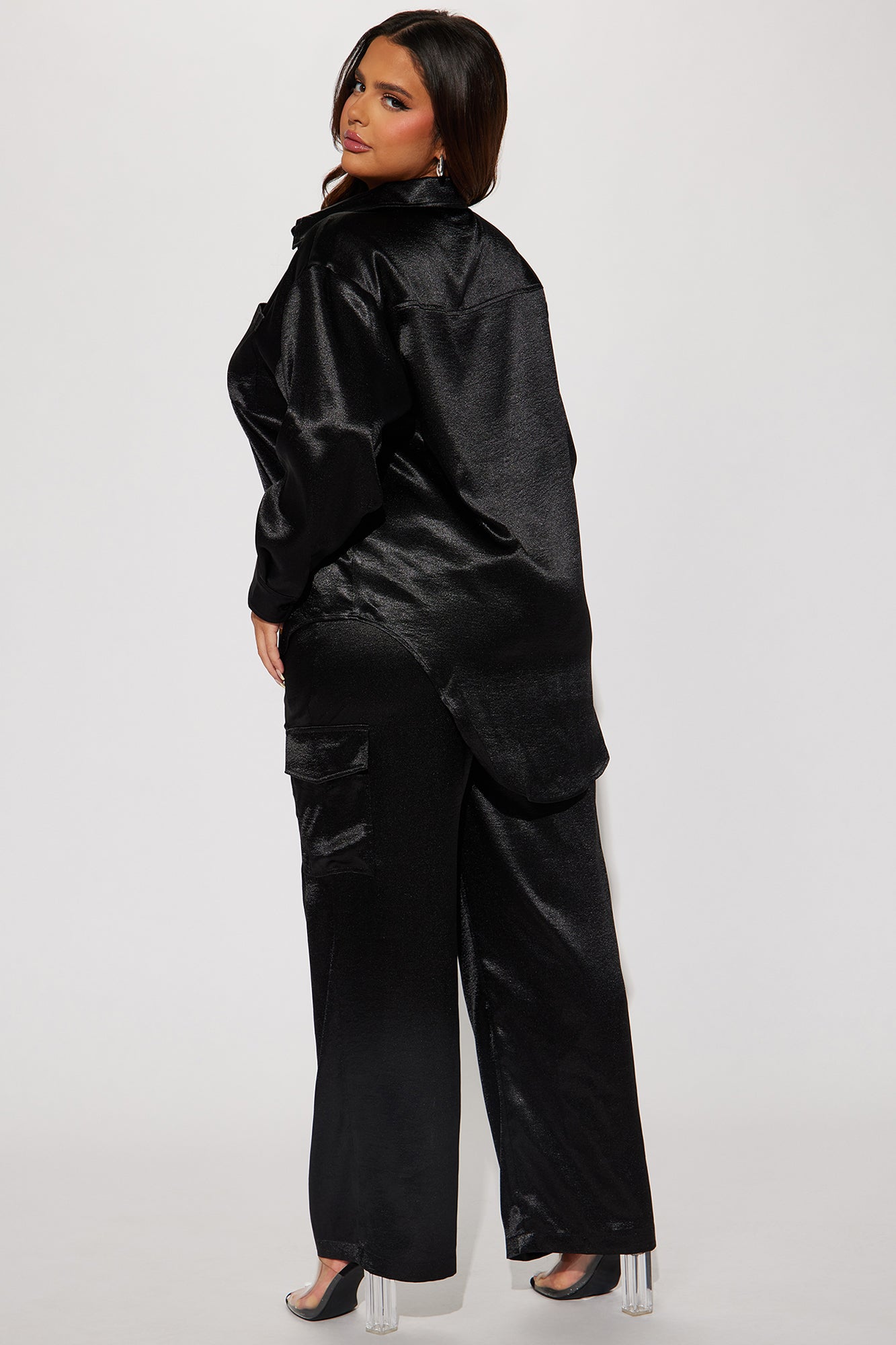 Same Girl Satin Pant Set - Black