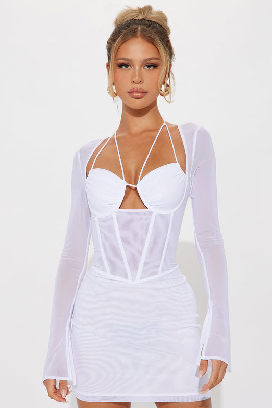 Melanie Mesh Corset Mini Dress - White