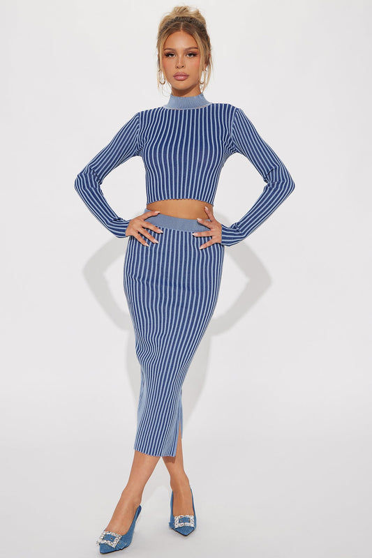 Dream About Me Skirt Sweater Set - Blue/combo