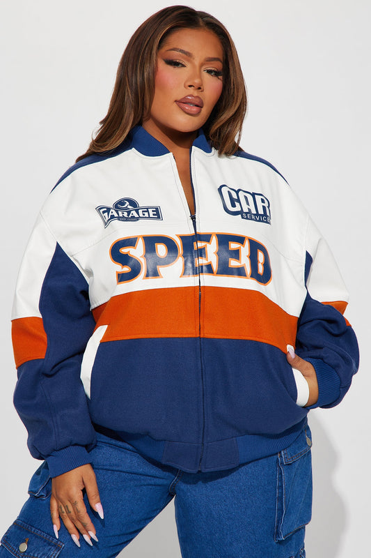 Over The Speed Limit Oversize Bomber Jacket - Navy/combo