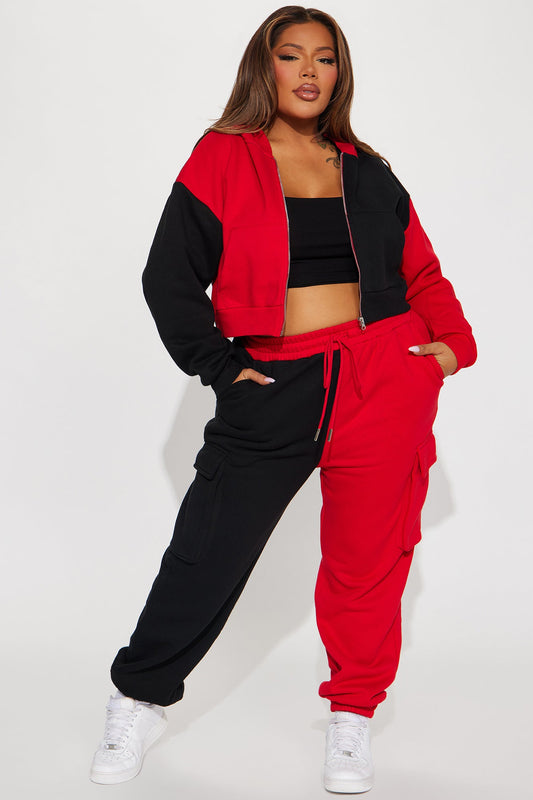 Melinda Color Block Lounge Jogger - Red/Black