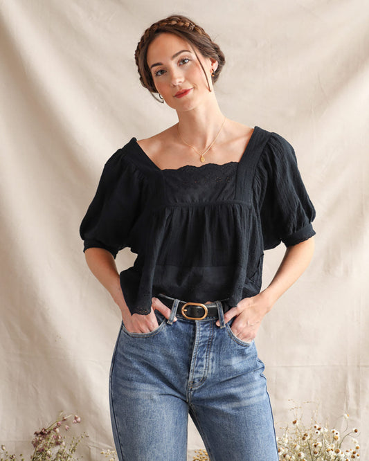 Black Petunia Eyelet Top